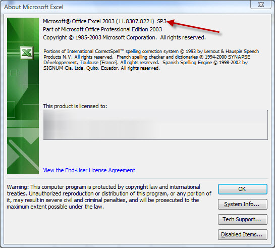 excel 2003 service pack 3