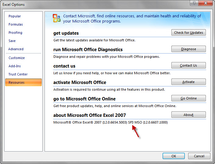 excel resources menu
