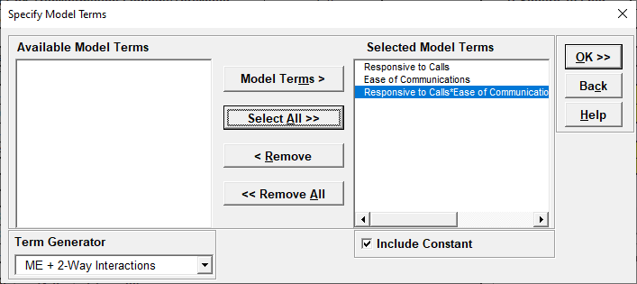 Multiple Regression Dialogue Test/Sample ID Terms