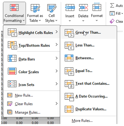 Excel View menu showing Freeze Panes option to unfreeze panes