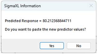 SigmaXL Optimize button for yield response