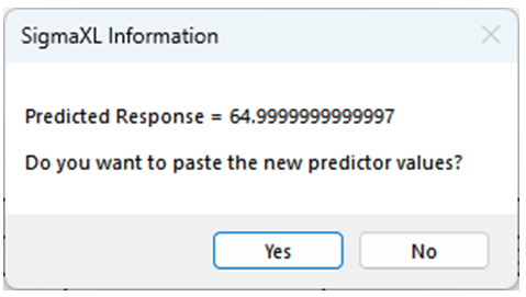 SigmaXL Optimize button for viscosity response