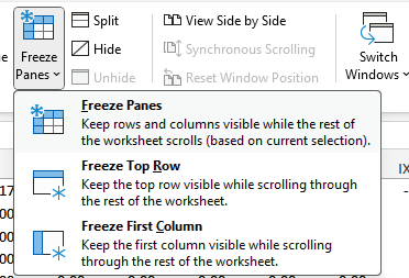 Freezing panes in Excel