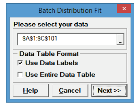 DiscoverSim data selection dialog