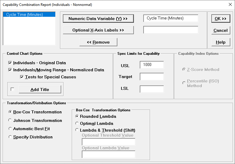 Capability Combination Report Options