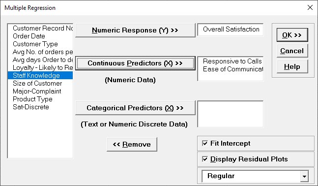 Multiple Regression Variables