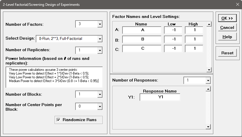 2 Level Factorial Design of Experiments